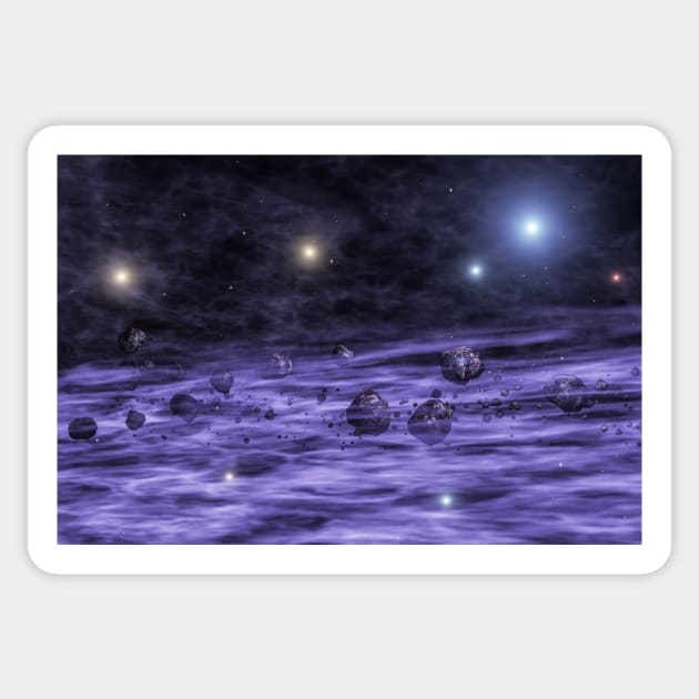 Asteroids in space nebula Sticker by 3DVictory